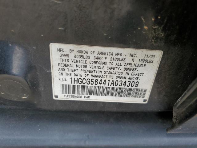 2001 HONDA ACCORD LX 1HGCG56441A034309  71159364