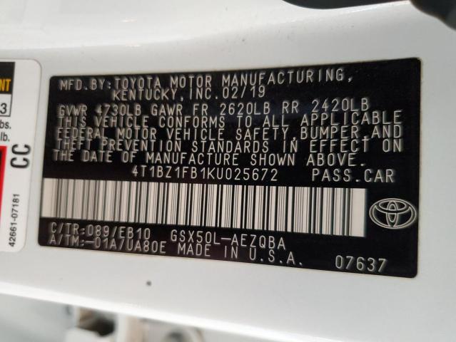 VIN 4T1BZ1FB1KU025672 2019 Toyota Avalon, Xle no.12