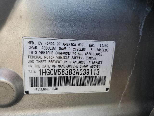 2003 HONDA ACCORD LX 1HGCM56383A039113  69985094