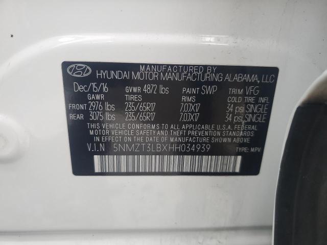2017 HYUNDAI SANTA FE S - 5NMZT3LBXHH034939