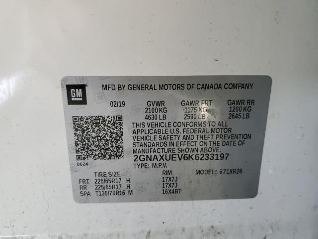 2019 CHEVROLET EQUINOX LT 2GNAXUEV6K6233197  70276904