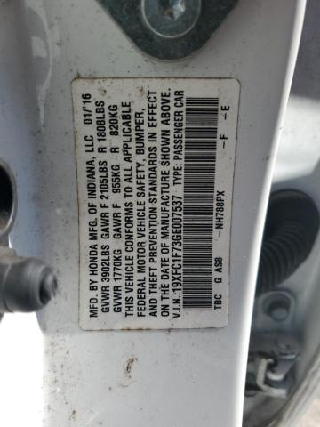 VIN 19XFC1F73GE007537 2016 Honda Civic, Exl no.12