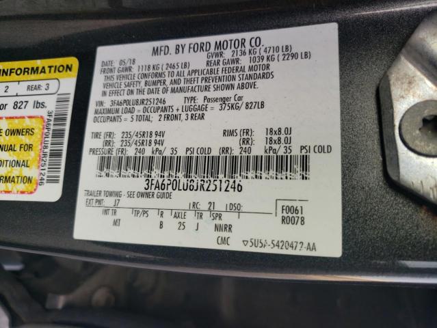 VIN 3FA6P0LU8JR251246 2018 Ford Fusion, Se Hybrid no.12