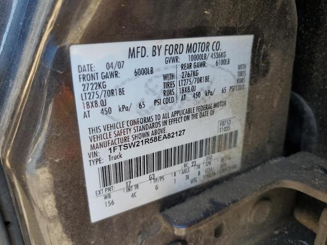 2008 FORD F250 SUPER 1FTSW21R58EA82127  70251694