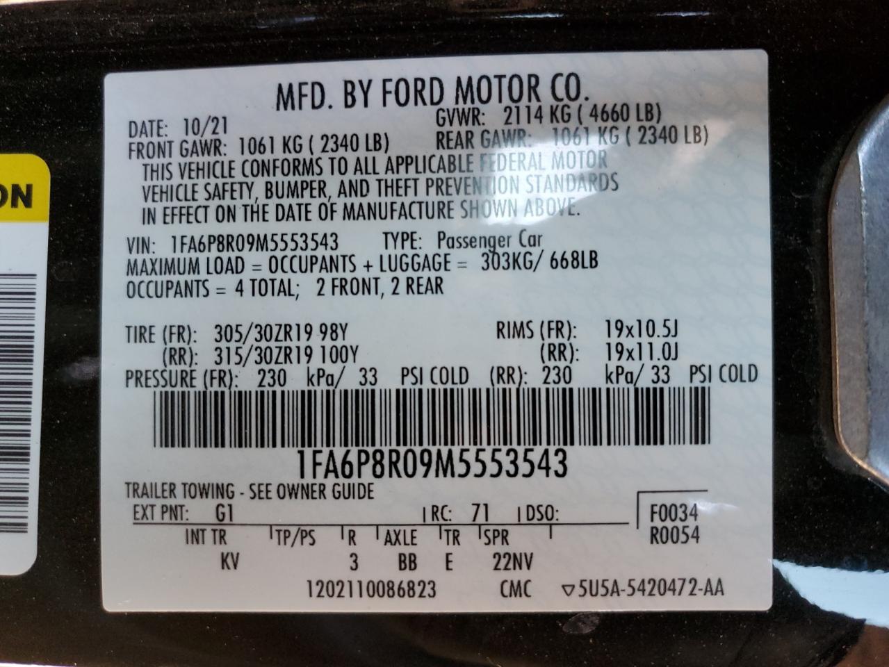 Lot #2979346729 2021 FORD MUSTANG MA