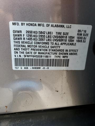 2016 HONDA PILOT EXL - 5FNYF6H53GB118611