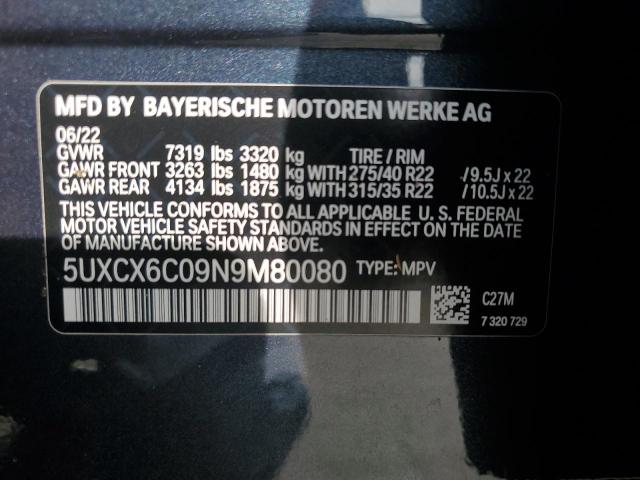 VIN 5UXCX6C09N9M80080 2022 BMW X7 no.14