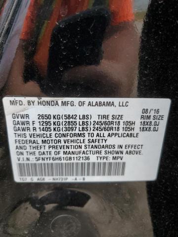 VIN 5FNYF6H61GB112136 2016 Honda Pilot, Exl no.14