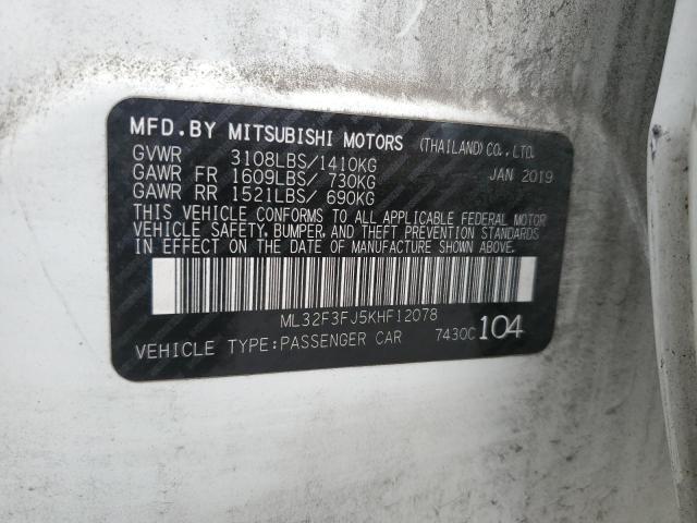 VIN ML32F3FJ5KHF12078 2019 Mitsubishi Mirage, G4 Es no.12