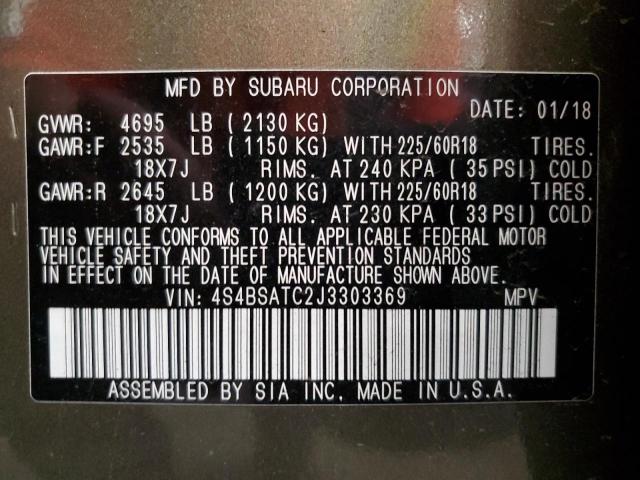 2018 SUBARU OUTBACK TO - 4S4BSATC2J3303369