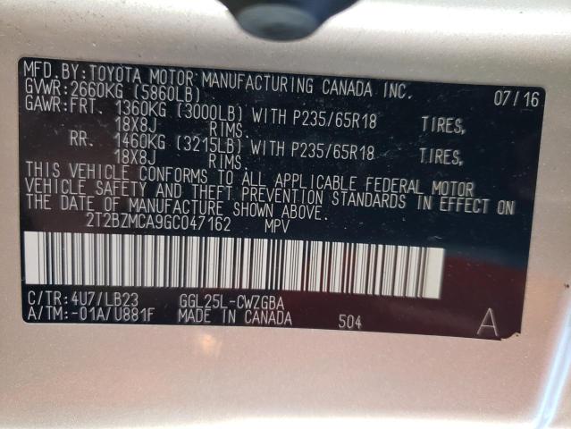 VIN 2T2BZMCA9GC047162 2016 Lexus RX, 350 Base no.12