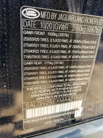 2021 LAND ROVER RANGE ROVE - SALGV2SEXMA421592