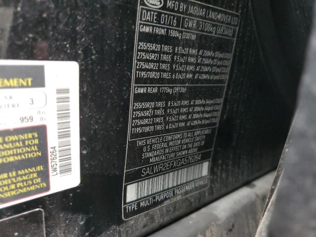 2016 LAND ROVER RANGE ROVE - SALWR2EFXGA576264