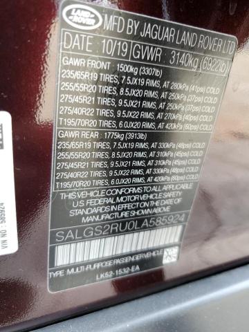 2020 LAND ROVER RANGE ROVE - SALGS2RU0LA585924