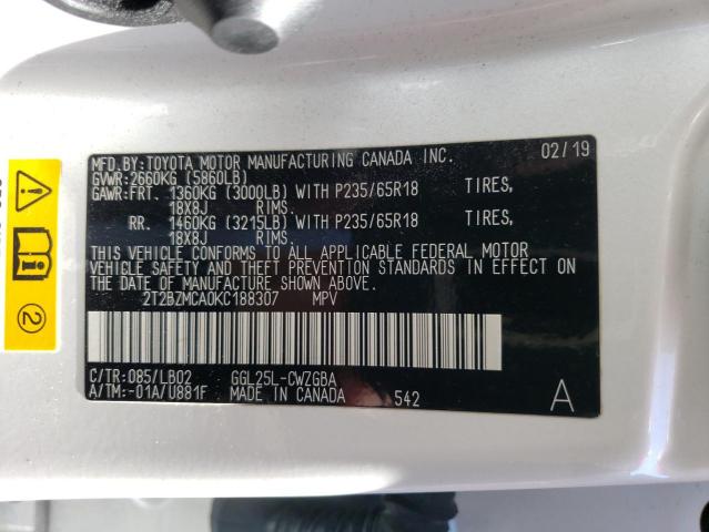 VIN 2T2BZMCA0KC188307 2019 Lexus RX, 350 Base no.14