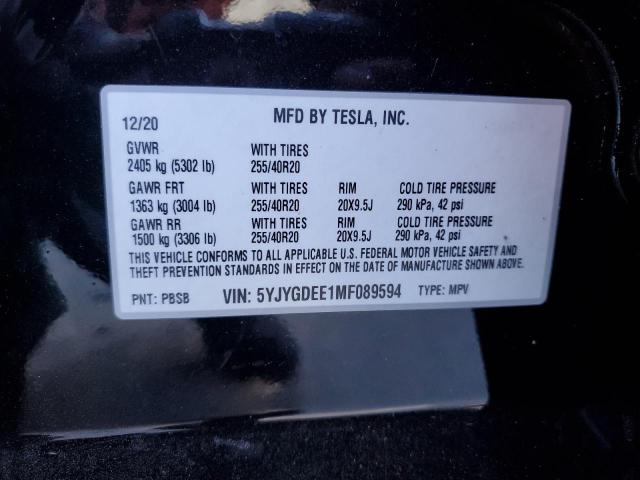 2021 TESLA MODEL Y - 5YJYGDEE1MF089594