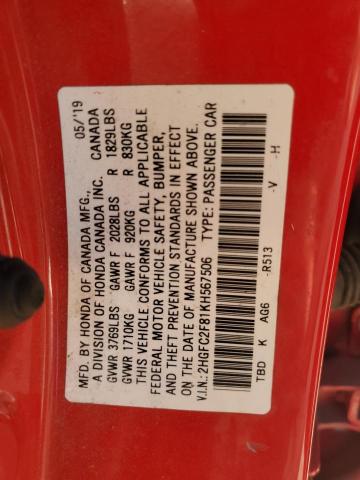 2019 HONDA CIVIC SPOR - 2HGFC2F81KH567506