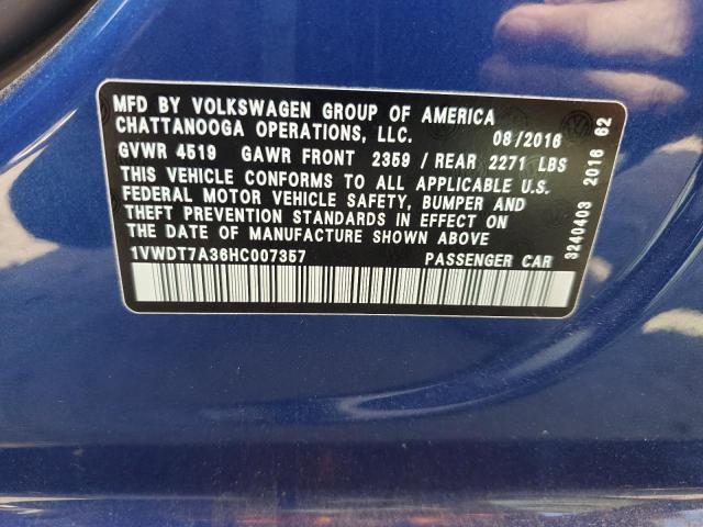 2017 VOLKSWAGEN PASSAT R-L - 1VWDT7A36HC007357