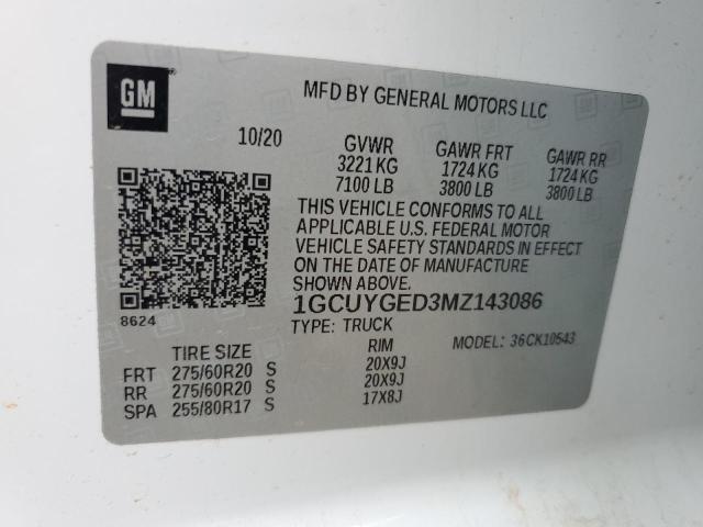 2021 CHEVROLET SILVERADO - 1GCUYGED3MZ143086