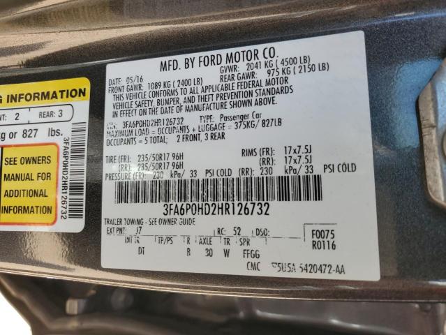 VIN 3FA6P0HD2HR126732 2017 Ford Fusion, SE no.12