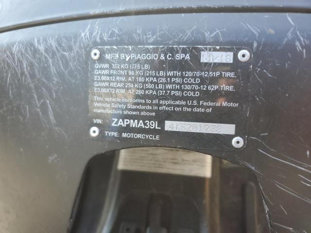 2019 VESPA SCOOTER ZAPMA39L4K5201238