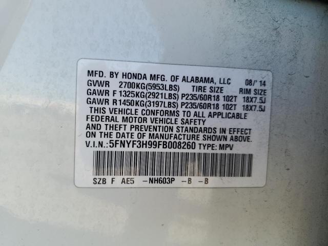 VIN 5FNYF3H99FB008260 2015 Honda Pilot, Touring no.13