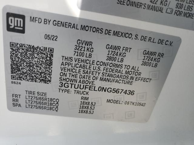 VIN 3GTUUFEL0NG567436 2022 GMC Sierra, K1500 At4X no.13