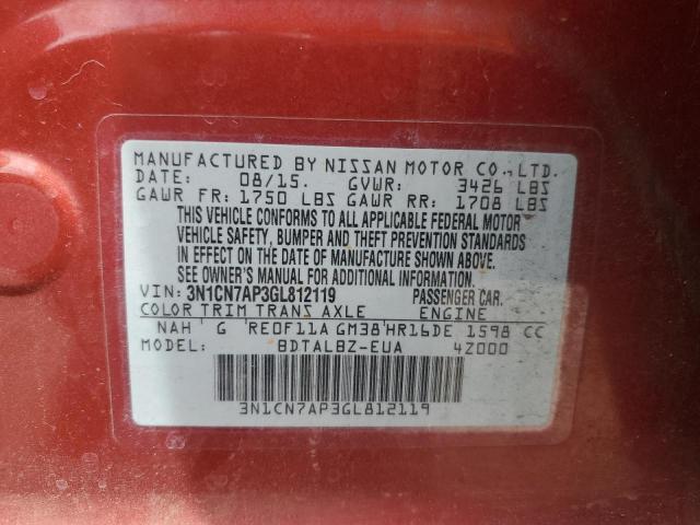 2016 NISSAN VERSA S - 3N1CN7AP3GL812119