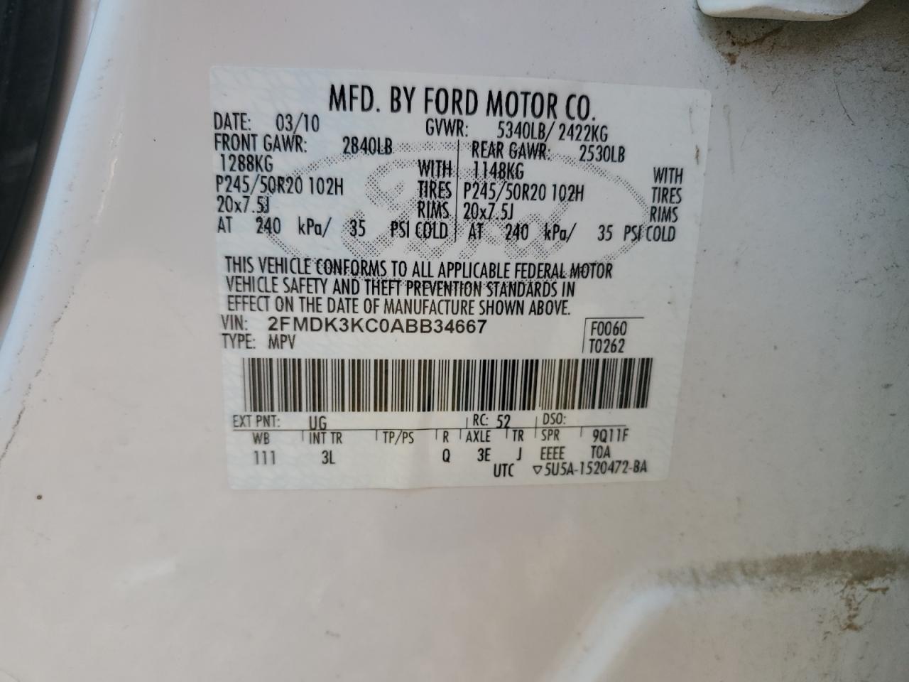 Lot #2935917844 2010 FORD EDGE LIMIT