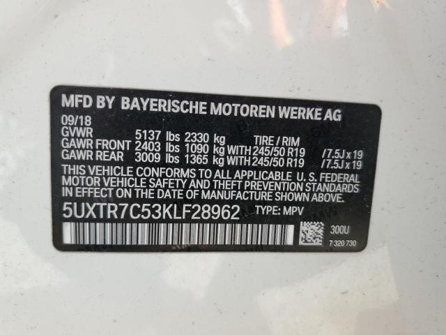 VIN 5UXTR7C53KLF28962 2019 BMW X3, Sdrive30I no.12