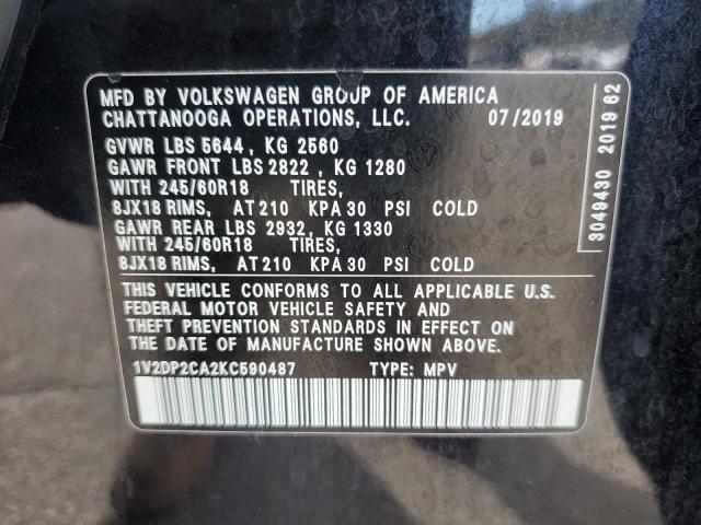 VIN 1V2DP2CA2KC590487 2019 Volkswagen Atlas, SE no.13