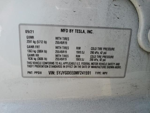 VIN 5YJYGDEE0MF241591 2021 Tesla MODEL Y no.13