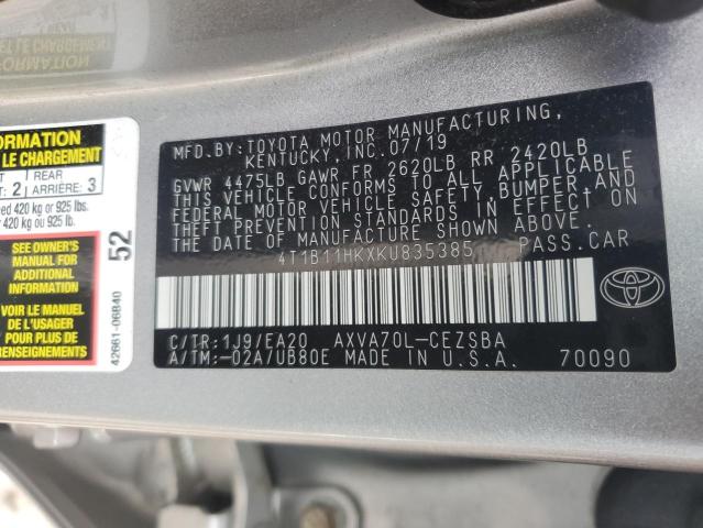 2019 TOYOTA CAMRY L - 4T1B11HKXKU835385