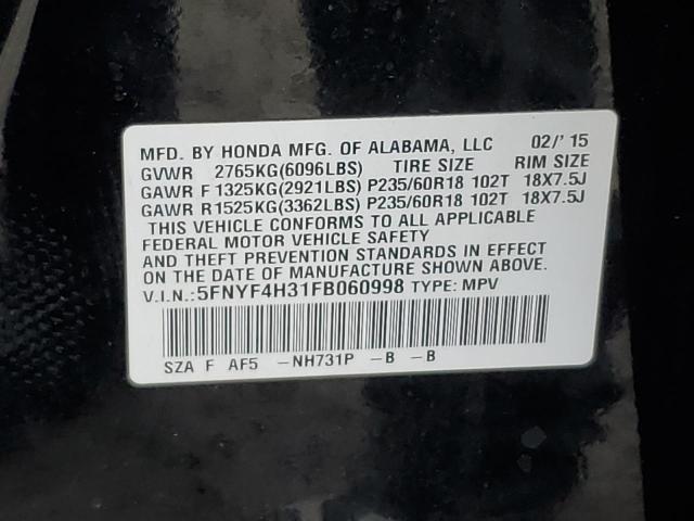 2015 HONDA PILOT SE 5FNYF4H31FB060998