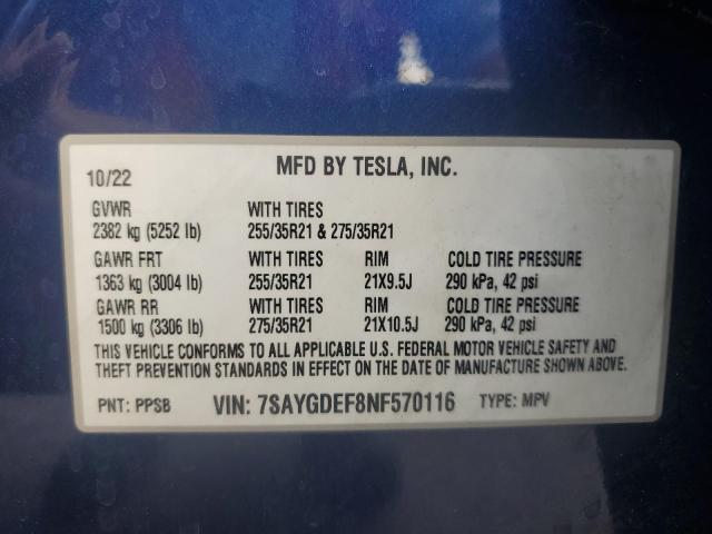 2022 TESLA MODEL Y - 7SAYGDEF8NF570116