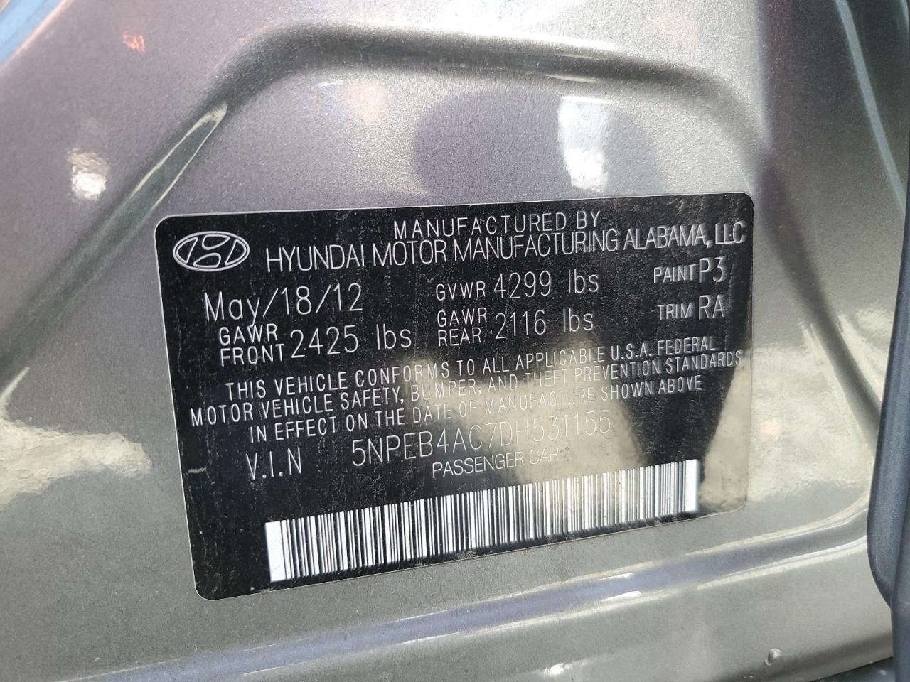 Lot #2921498859 2013 HYUNDAI SONATA GLS