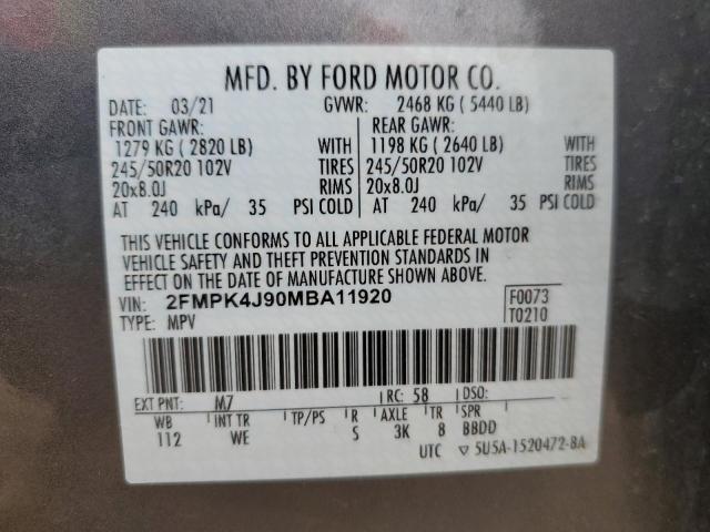 2021 FORD EDGE SEL - 2FMPK4J90MBA11920