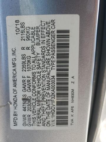 VIN 1HGCV1F32KA003034 2019 Honda Accord, Sport no.12