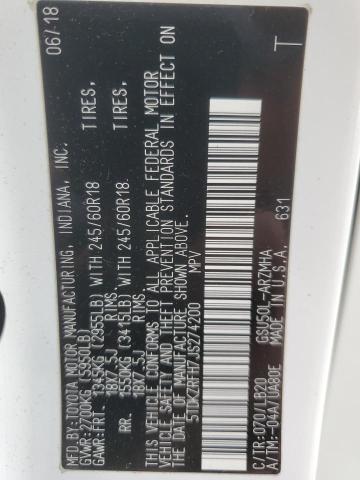 2018 TOYOTA HIGHLANDER - 5TDKZRFH7JS274200