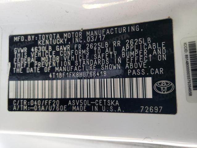 VIN 4T1BF1FK8HU766418 2017 Toyota Camry, LE no.12