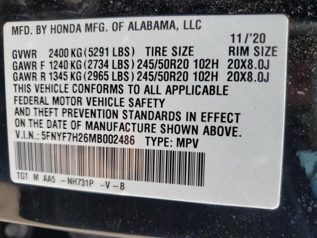 VIN 5FNYF7H26MB002486 2021 Honda Passport, Sport no.12