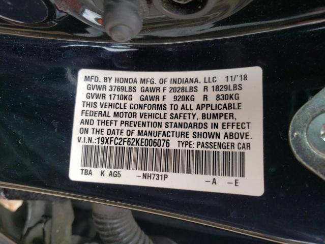 2019 HONDA CIVIC LX 19XFC2F62KE006076