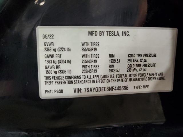 VIN 7SAYGDEE6NF445686 2022 Tesla MODEL Y no.12