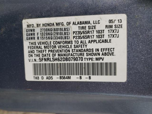 VIN 5FNRL5H62DB079070 2013 Honda Odyssey, Exl no.13