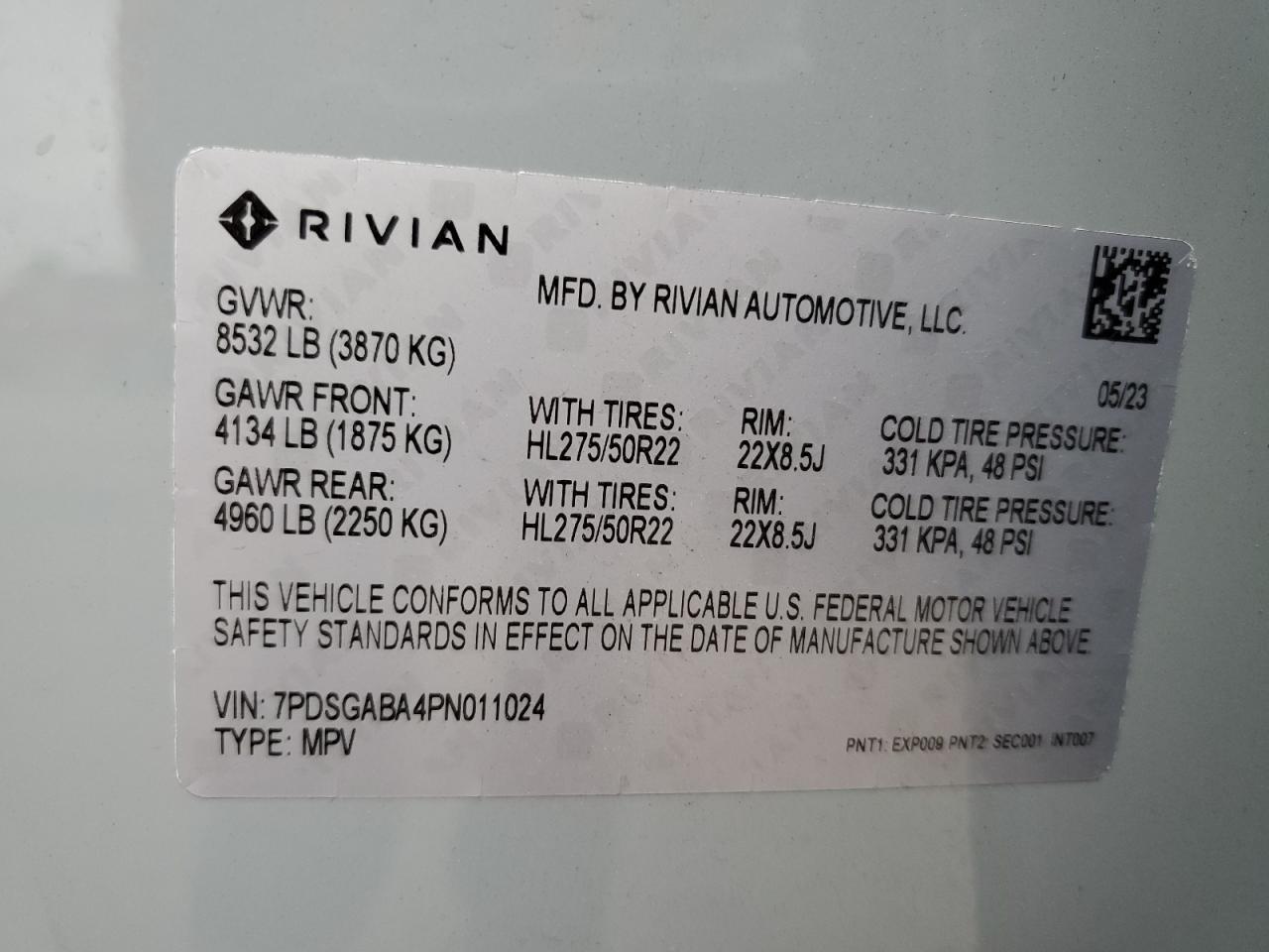 Lot #2962483931 2023 RIVIAN R1S ADVENT