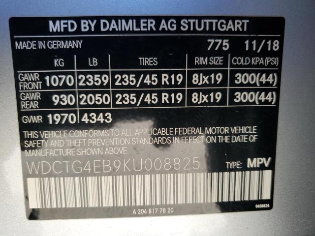 2019 MERCEDES-BENZ GLA 250 - WDCTG4EB9KU008825