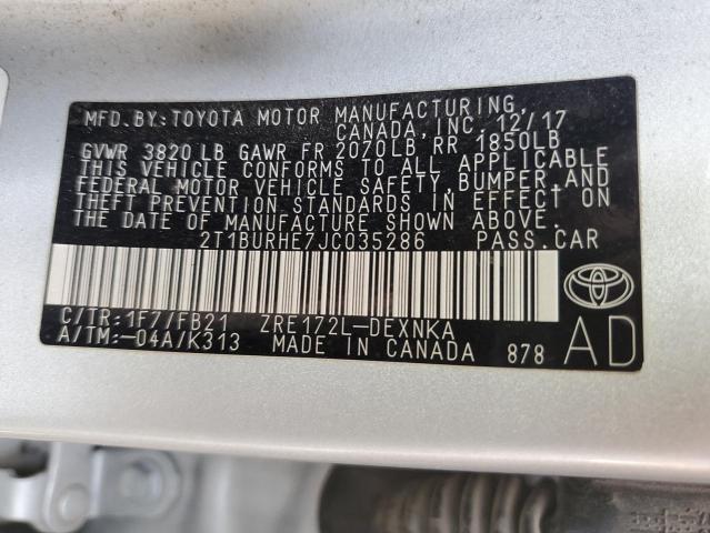 2018 TOYOTA COROLLA L - 2T1BURHE7JC035286