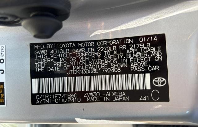 VIN JTDKN3DU8E1792408 2014 Toyota Prius no.10