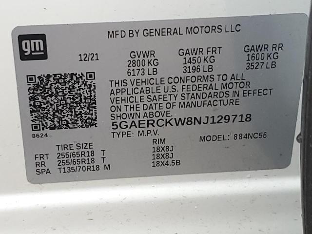 2022 BUICK ENCLAVE PR - 5GAERCKW8NJ129718