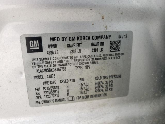 VIN KL4CJBSBXDB162758 2013 Buick Encore, Convenience no.14